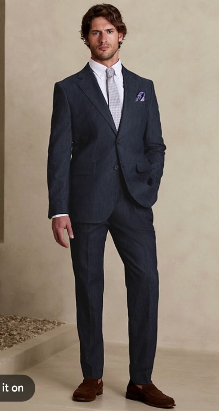 Banana Republic Denim Suit Mens Cavallo Washed Blue 40R Tailored Slim Pants 32s